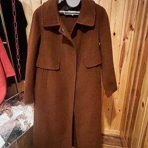Classic Women's 100% Wool Long Coat in Brown